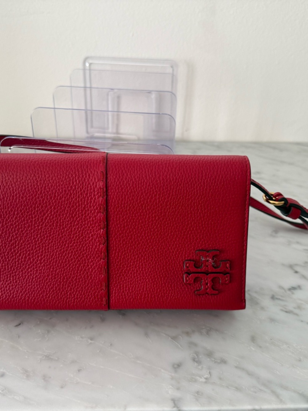 Tory Burch Red Leather Wallet with Logo Wristlet